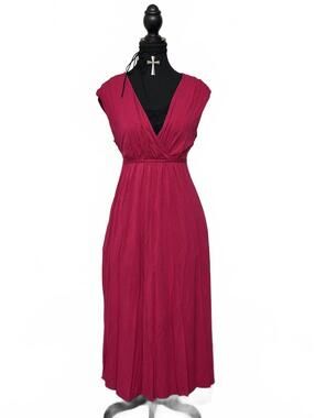 George Hot Pink Sleeveless Babydoll Maxi Dress W Deep V Neck And Tie Waist Sz L